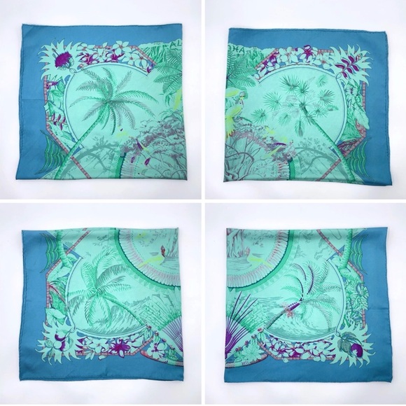 HERMES Rare Vintage Collectable Carre 90 Aloha Dip-Dye Turquoise Silk Scarf - Picture 3 of 10